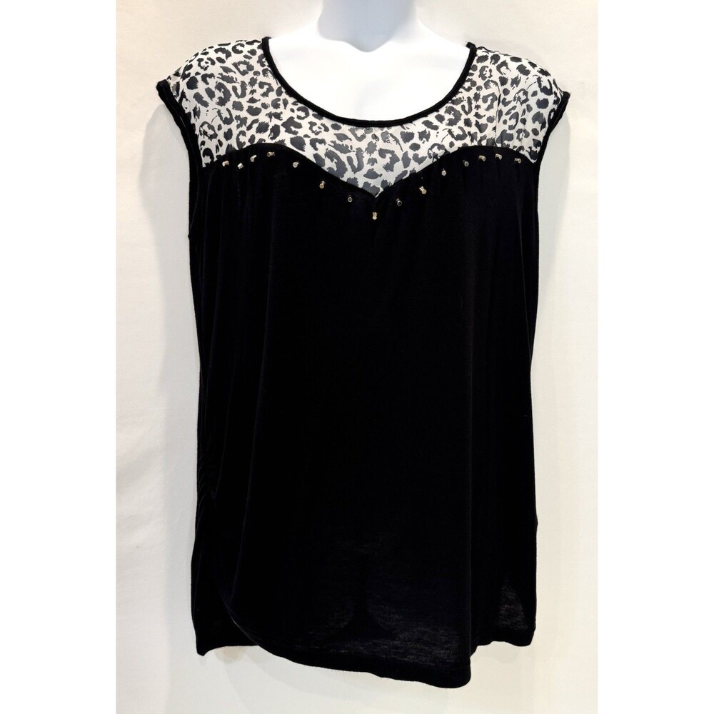 Julie’s Closet Y2k Women’s Plus Size 3X Cap Sleeve Black & Leopard Studded Top